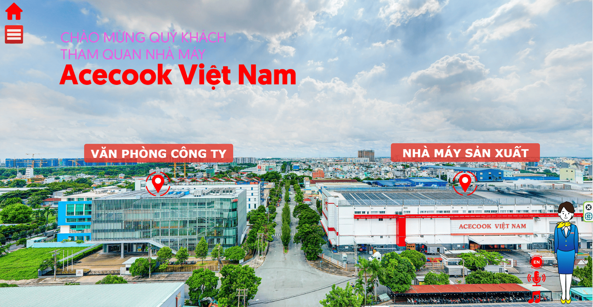 Người dùng có thể tham quan cả nhà máy và tòa nhà văn phòng trên website Tham quan nhà máy online